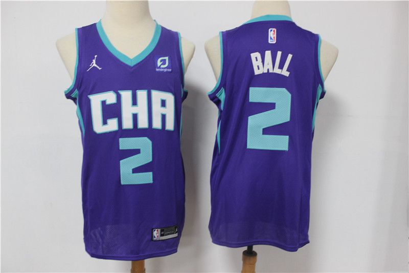 Cheap Men Charlotte Hornets 2 Ball Purple 2021 Game NBA Jersey